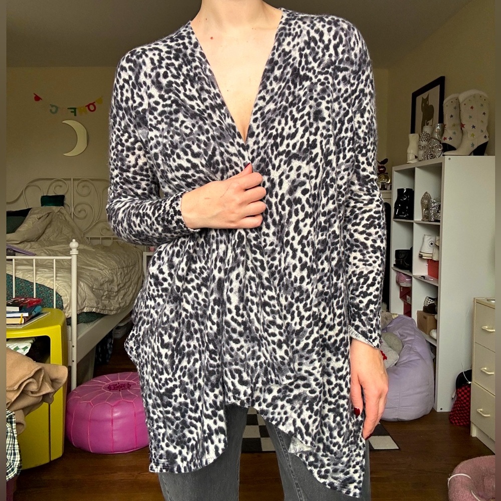 Only Mine Leopard Print 100% Cashmere Cardigan Sweater